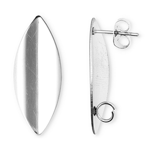 Stainless Steel - Rostfrei Stahl Schmuckzubeh&ouml;r Ohrringe / Ohrstecker Lang Oval mit &Ouml;se Silver
