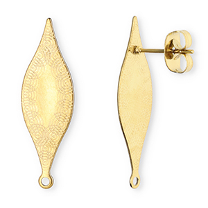 Stainless Steel - Rostfrei Stahl Schmuckzubeh&ouml;r Ohrringe / Ohrstecker Lang Oval mit Kreisen mit &Ouml;se Gold