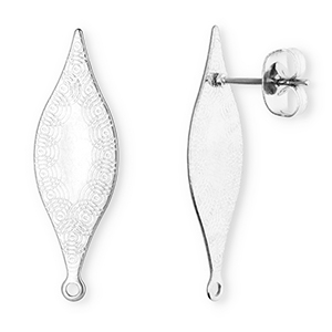 Stainless Steel - Rostfrei Stahl Schmuckzubeh&ouml;r Ohrringe / Ohrstecker Lang Oval mit Kreisen mit &Ouml;se Silver