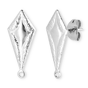 Stainless Steel - Rostfrei Stahl Schmuckzubeh&ouml;r Ohrringe / Ohrstecker Rhombus mit &Ouml;se Silver