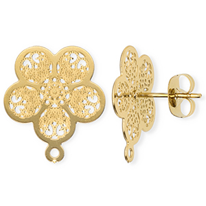 Stainless Steel - Rostfrei Stahl Schmuckzubeh&ouml;r Ohrringe / Ohrstecker Blume mit &Ouml;se Gold