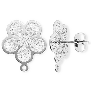 Stainless Steel - Rostfrei Stahl Schmuckzubeh&ouml;r Ohrringe / Ohrstecker Blume mit &Ouml;se Silver