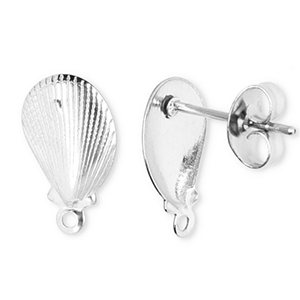 Stainless Steel - Rostfrei Stahl Schmuckzubeh&ouml;r Ohrringe / Ohrstecker Muschel mit &Ouml;se Silver
