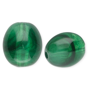 Acrylperlen Oval Dark green-marble