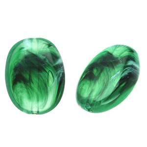 Acrylperlen Oval Dark green-marble