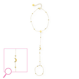 Handketten aus Stainless Steel - Rostfreiem Stahl Mond und Stern Gold-crystal