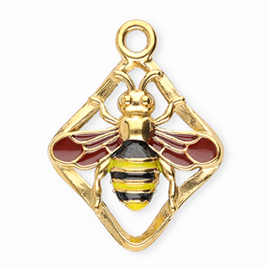 Stainless Steel - Rostfrei Stahl Anh&auml;nger Rhombus mit Biene Gold-rust red-black-yellow