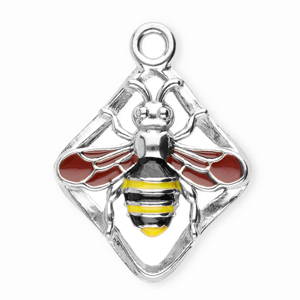 Stainless Steel - Rostfrei Stahl Anh&auml;nger Rhombus mit Biene Silver-rust red-black-yellow