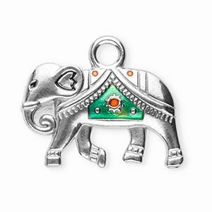 Stainless Steel - Rostfrei Stahl Anh&auml;nger Elefant Silver-turquoise green