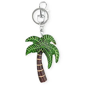 Schl&uuml;sselanh&auml;nger aus Leder Palme Dark brown-green-sand beige