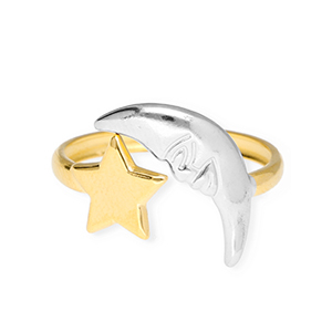 Ringe aus Stainless Steel - Rostfreiem Stahl Stern und Mond Gold-silver