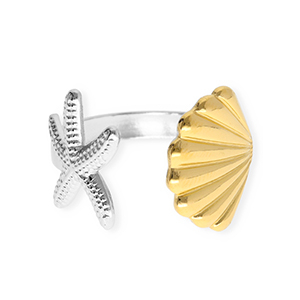 Ringe aus Stainless Steel - Rostfreiem Stahl Seestern und Muschel Silver-gold