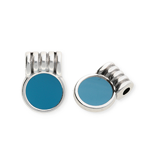 Metall Anh&auml;nger DQ&reg; Rund Antiek zilver-petrol blue (nikkelvrij)