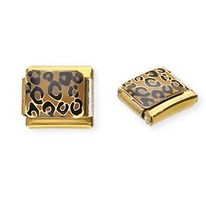 Italian Charm Element aus Stainless Steel - Rostfreiem Stahl Leopard-Print Gold-light brown-black