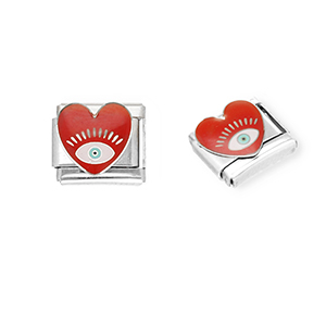 Italian Charm Element aus Stainless Steel - Rostfreiem Stahl Herz mit Auge der Vorsehung Silver-dark red-white