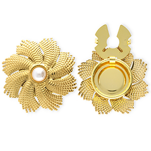 Knopfabdeckung aus Stainless Steel - Rostfreiem Stahl Blume mit Imitation Perle Gold-white