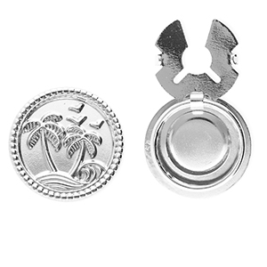 Knopfabdeckung aus Stainless Steel - Rostfreiem Stahl Rund mit Palme Silver