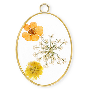 Anh&auml;nger mit getrockneter Blume Oval Gold-off white-soft orange-orange