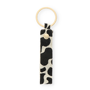 Schl&uuml;sselanh&auml;nger aus Leder mit Kuh-Print White-black-gold