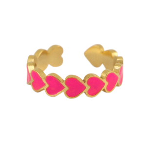 Ringe aus Stainless Steel - Rostfreiem Stahl Enamel Herz Magenta-gold