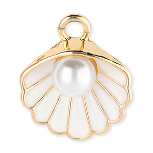 Metall Anh&auml;nger Muschel mit Perle Gold-white