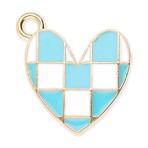Metall Anh&auml;nger Herz mit W&uuml;rfel Gold-blue-white