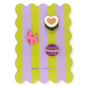BY31&reg; Anstecker "Sushi"&nbsp;/&nbsp;Ballonhund&nbsp;/&nbsp;"Give me space" auf Karte Zierkarte Green-purple-pink-white-yellow
