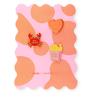 BY31&reg; Anstecker "Fuck this"&nbsp;/&nbsp;"Oh crab"&nbsp;/&nbsp;"Fri yay" auf Karte Zierkarte Orange-multicolour pink-red-yellow
