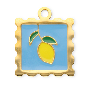 Stainless Steel - Rostfrei Stahl Anh&auml;nger Viereck mit Zitrone Gold-blue-yellow-dark green