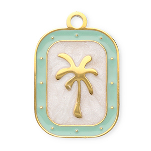 Stainless Steel - Rostfrei Stahl Anh&auml;nger Rechteck mit Palme Gold-mint green-white