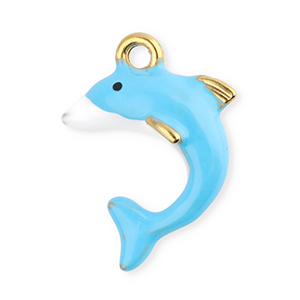 Stainless Steel - Rostfrei Stahl Anh&auml;nger Delfin Gold-light blue-white-black