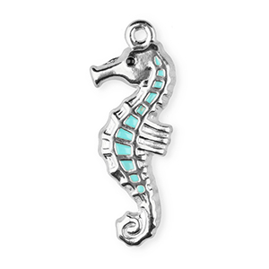 Stainless Steel - Rostfrei Stahl Anh&auml;nger Enamel Seepferdchen Silver-light blue