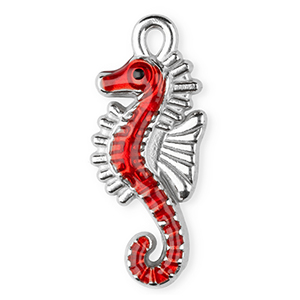 Stainless Steel - Rostfrei Stahl Anh&auml;nger Enamel Seepferdchen Silver-red-black