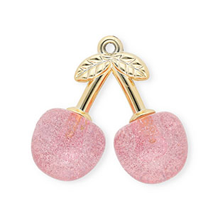 Acryl Anh&auml;nger Kirschen Gold-light pink glitter