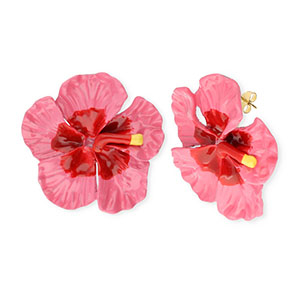 Trendy Ohrringe&nbsp;/&nbsp;Ohrstecker Enamel Blume mit Rostfrei Stahl-Stecker Gold-dark pink-red