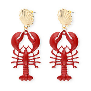 Trendy Ohrringe&nbsp;/&nbsp;Ohrstecker Enamel Muschel & Krebs mit Rostfrei Stahl-Stecker Gold-dark red