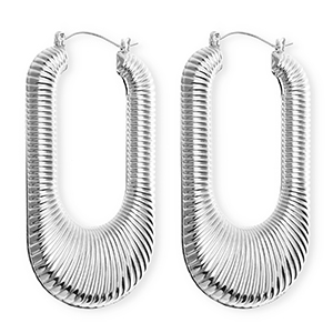 Statement Ohrringe&nbsp;/&nbsp;Creolen Oval gerippt mit Rostfrei Stahl-Stecker Silver