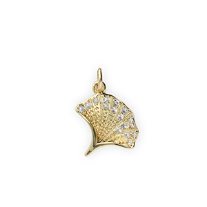 Brass TQ Metall Anh&auml;nger Ginkgoblatt mit Strass Gold-transparent