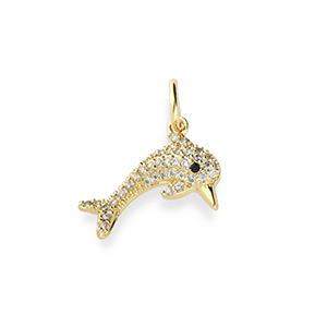 Brass TQ Metall Anh&auml;nger Delfin mit Strass Gold-transparent-black