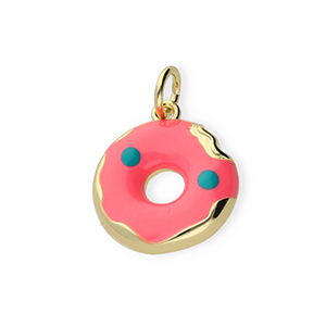 Brass TQ Metall Anh&auml;nger Donut Gold-neon pink-blue