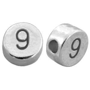 DQ Metall Zahlen Perlen&nbsp;# 9  antik silber  (nickelfrei)