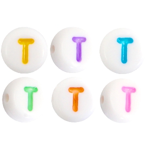 Buchstaben Perlen aus Acryl T Multicolor-Weiss