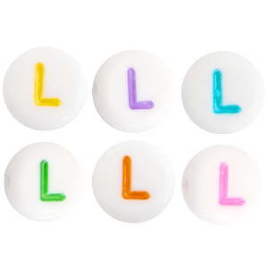 Buchstaben Perlen aus Acryl L Multicolor-Weiss