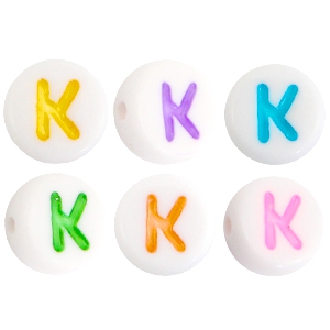 Buchstaben Perlen aus Acryl K Multicolor-Weiss