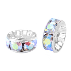 Strass Perlen Rondellen 6mm Silver-crystal AB coated
