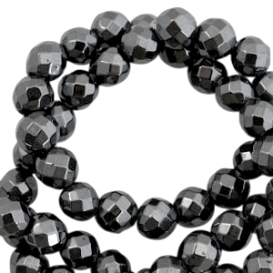 H&auml;matit Perlen rund 6mm Facett geschliffen Anthracite grey