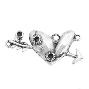 Metall Anh&auml;nger TQ Zwischenst&uuml;ck Herz mit Pfeil Antique silber