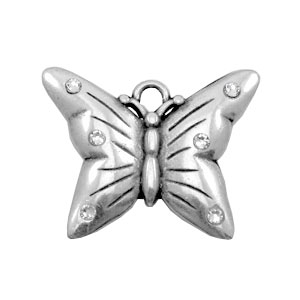Metall Anh&auml;nger TQ Schmetterling mit strass steinen Antique silber