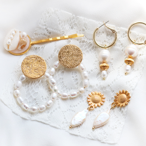 Inspiration f&uuml;r die Herstellung von Haarschmuck und Ohrringen mit S&uuml;sswasserperlen: