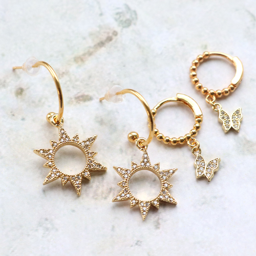 Trendige Ohrringe und Armb&auml;nder mit Zirkonia Anh&auml;nger und Zwischenst&uuml;cke: